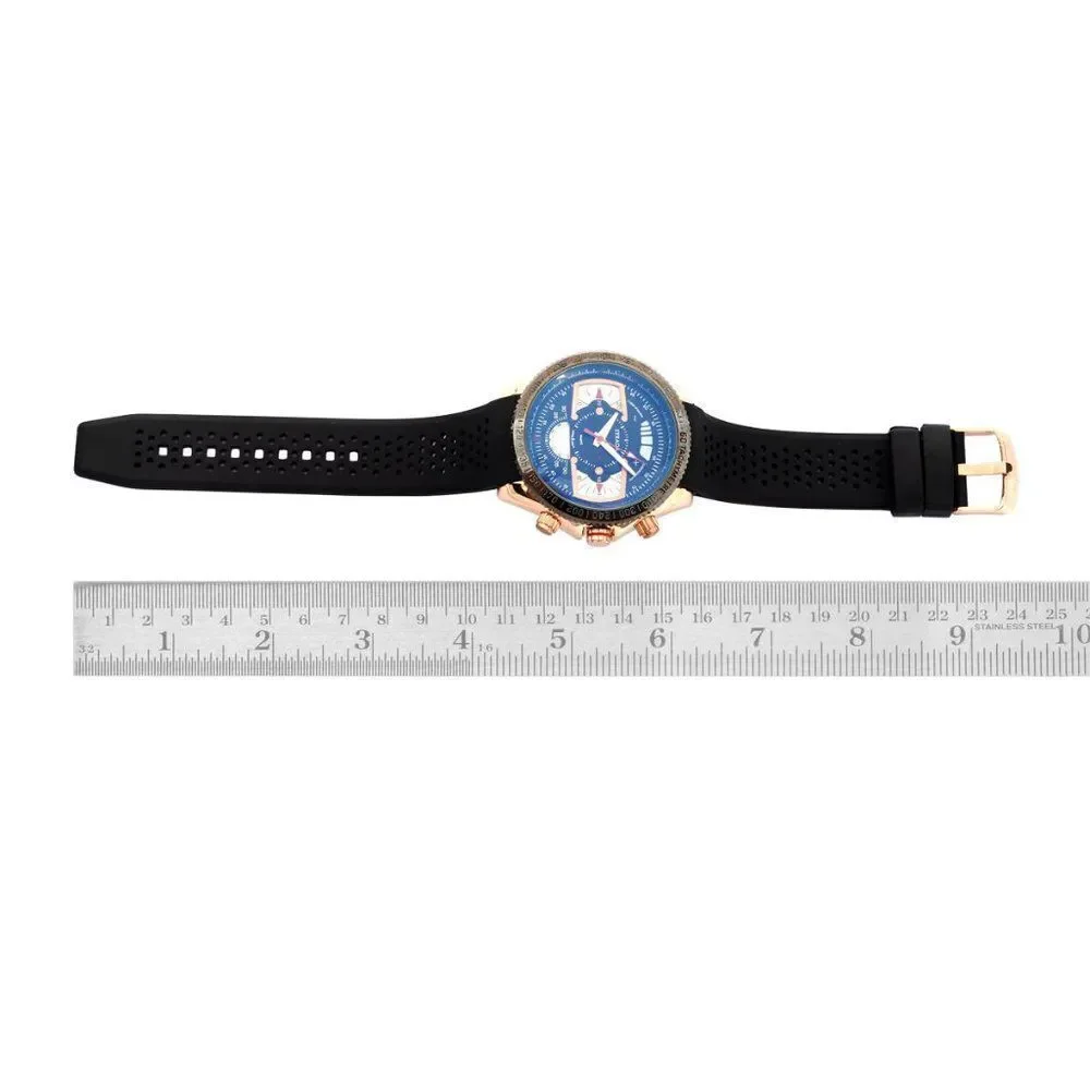 STRADA Watch in ION Plated Black Silicone Strap